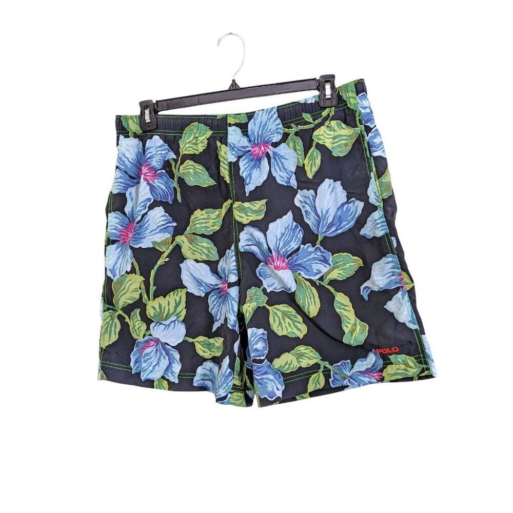 Ralph Lauren Polo Sport Men L Black Board Shorts Floral Hawaiian Swim Trunks